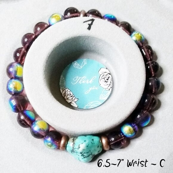 Flashy Beaded Stretch Bracelet! Turquoise Magnesite! Various Sizes - Pick Yours! - Picture 11 of 14